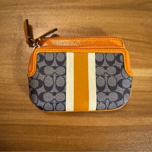 Coach Signature Zip Wallet Orange/ Navy